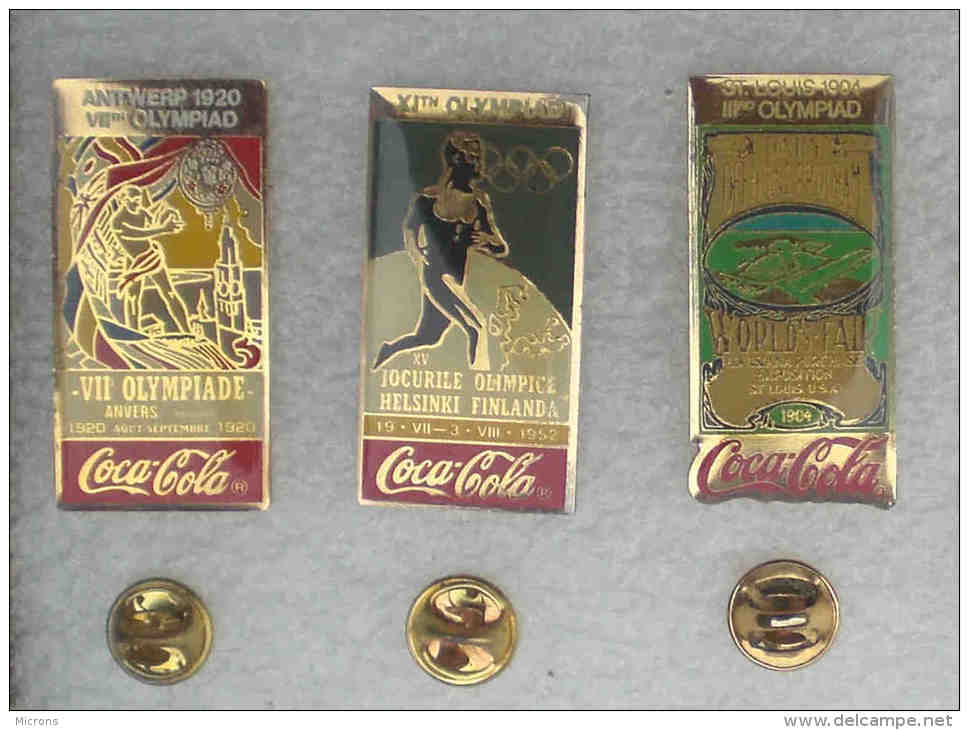 SERIE 3 PIN'S COCA COLA JEUX OLYMPIQUES ANVERS HELSINKI ST LOUIS    III       059 - Coca-Cola