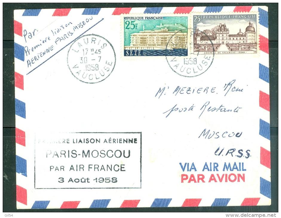 1ere Liaison Paris Moscou Par Air France 3/08/1958 - Ad22901 - 1927-1959 Lettres & Documents