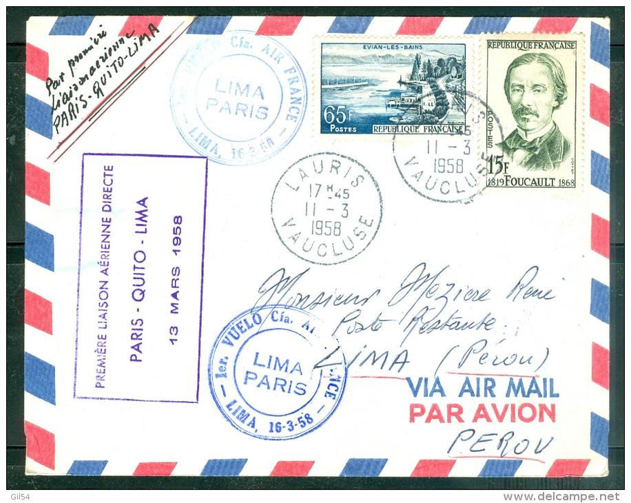 1ere Liaison Aérienne  Directe Paris - Quito- Lima 13/0.3/1958  - Ad22911 - 1927-1959 Lettres & Documents