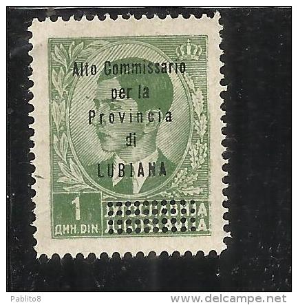 LUBIANA 1941 SOPRASTAMPATO DI JUGOSLAVIA YUGOSLAVIA OVERPRINTED ALTO COMMISSARIATO 1d MNH - Lubiana