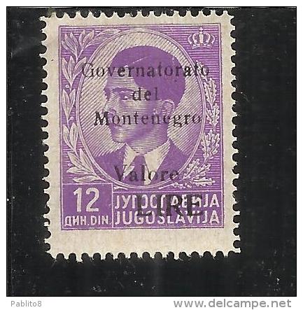 MONTENEGRO 1942 GOVERNATORATO BLACK OVERPRINTED SOPRASTAMPA NERA LIRE 12 D MNH - Montenegro