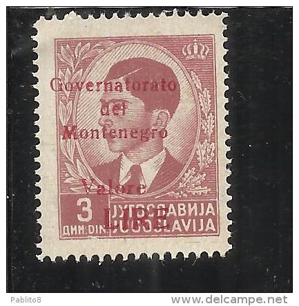 MONTENEGRO 1942 GOVERNATORATO RED OVERPRINTED SOPRASTAMPA ROSSA LIRE 3 D MNH - Montenegro