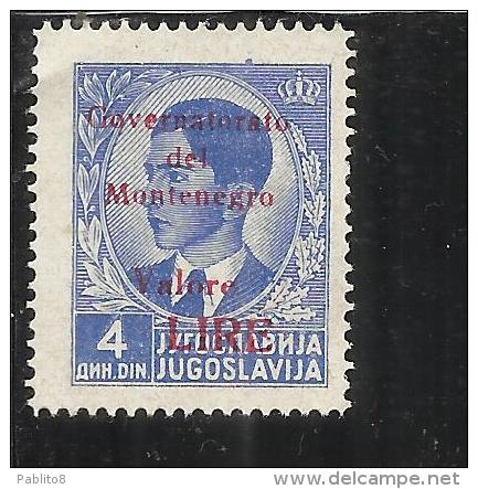 MONTENEGRO 1942 GOVERNATORATO RED OVERPRINTED SOPRASTAMPA ROSSA LIRE 4 D MNH - Montenegro