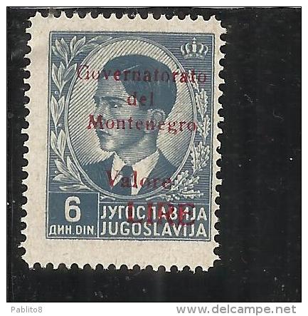 MONTENEGRO 1942 GOVERNATORATO RED OVERPRINTED SOPRASTAMPA ROSSA LIRE 6 D MNH - Montenegro