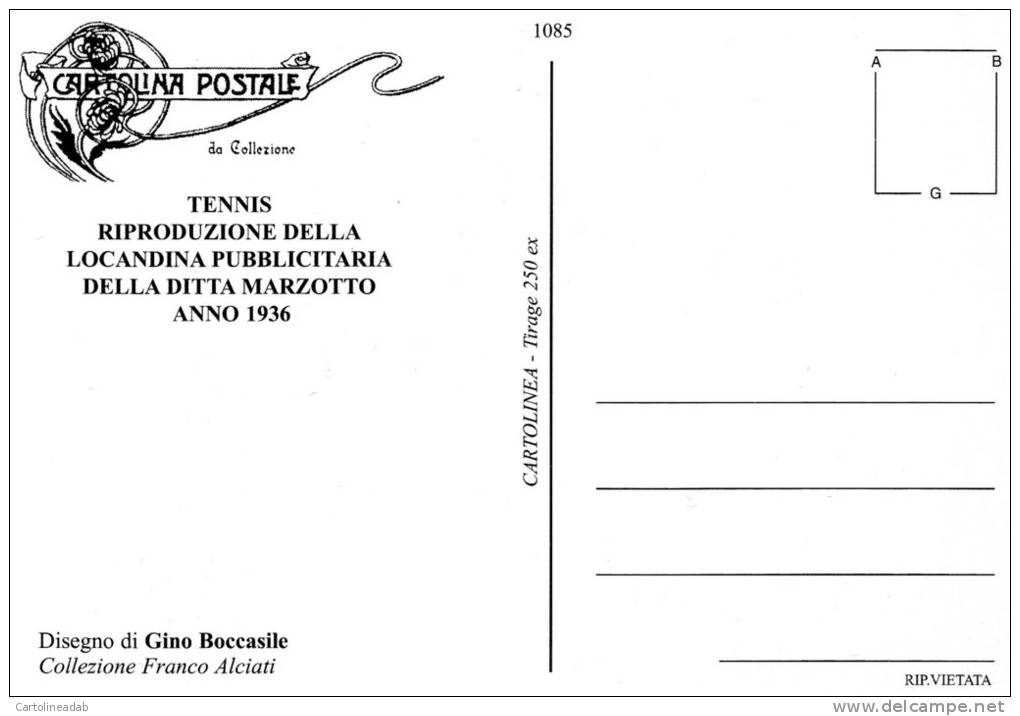 [DC1085] CARTOLINEA - TENNIS RIPRODUZIONE LOCANDINA DITTA MARZOTTO - Altri & Non Classificati