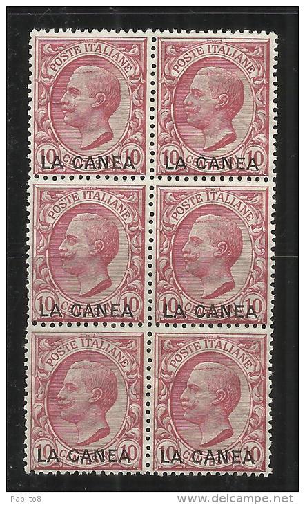 LA CANEA 1907 - 1912 SOPRASTAMPATO D´ITALIA ITALY OVERPRINTED 10 CENT MNH SESTINA BLOCK 6 BEN CENTRATA - La Canea
