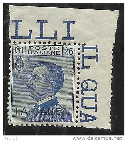 LA CANEA 1907 - 1912 SOPRASTAMPATO D´ITALIA ITALY OVERPRINTED 25 CENT MNH ANGOLO DI FOGLIO BEN CENTRATO - La Canea