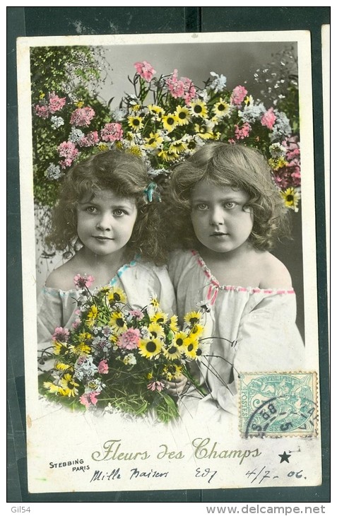 Fleurs Des Champs , Photo De Deux Fillettes  Signée Stebbing   - Aba125 - Autres & Non Classés