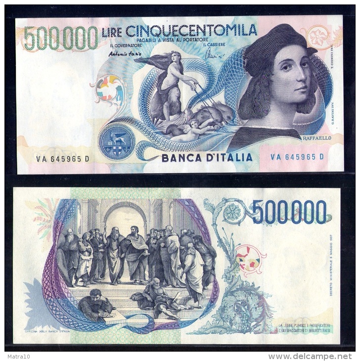 ITALIA ITALY RAFFAELLO RAPHAEL 500.000 LIRE FDS FS UNC NEUF INCISORE ARTIST CIONINI LAST LIRA BANKNOTE - 500000 Lire