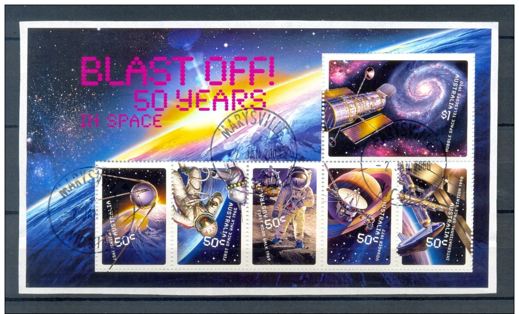 AUSTRALIA * S/S 6v YEAR 2007 * 50 YEARS IN SPACE * VERY FINE USED ON COVER PIECE - Used Stamps