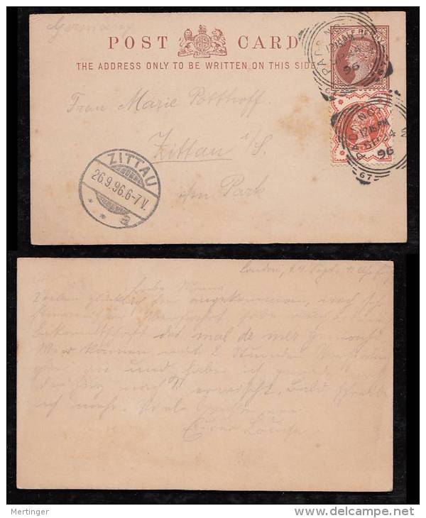 Great Britain 1896 Uprated Stationery Paddincton To Zittau Germany - Covers & Documents