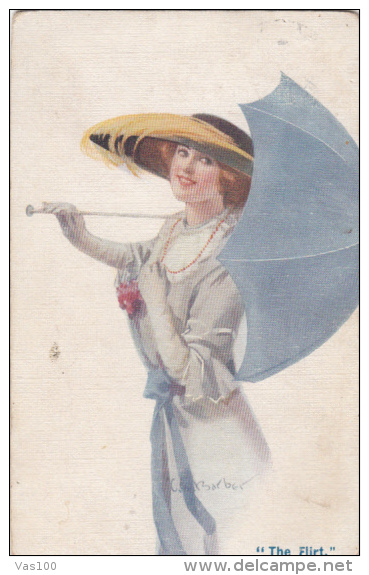 CPA COURT BARBER- THE FLIRT, VINTAGE WOMAN WITH UMBRELLA - Barber, Court