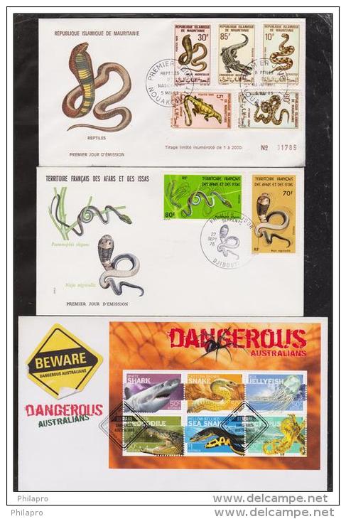 AFARS ET ISSAS+AUSTRALIE+MAURITANI E  FDC  ANIMAUX SERPENTS  Réf 4525 - Serpents