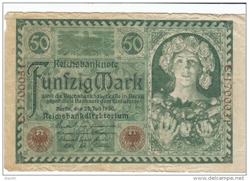 Germany #68 50 Marks 1920 Banknote Currency - 50 Mark