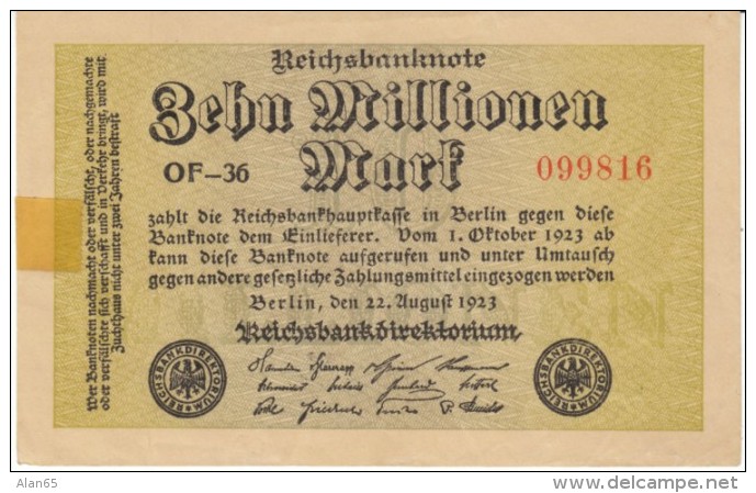 Germany #106a 10 Millionen Marks 1923 Banknote Currency - 10 Mio. Mark