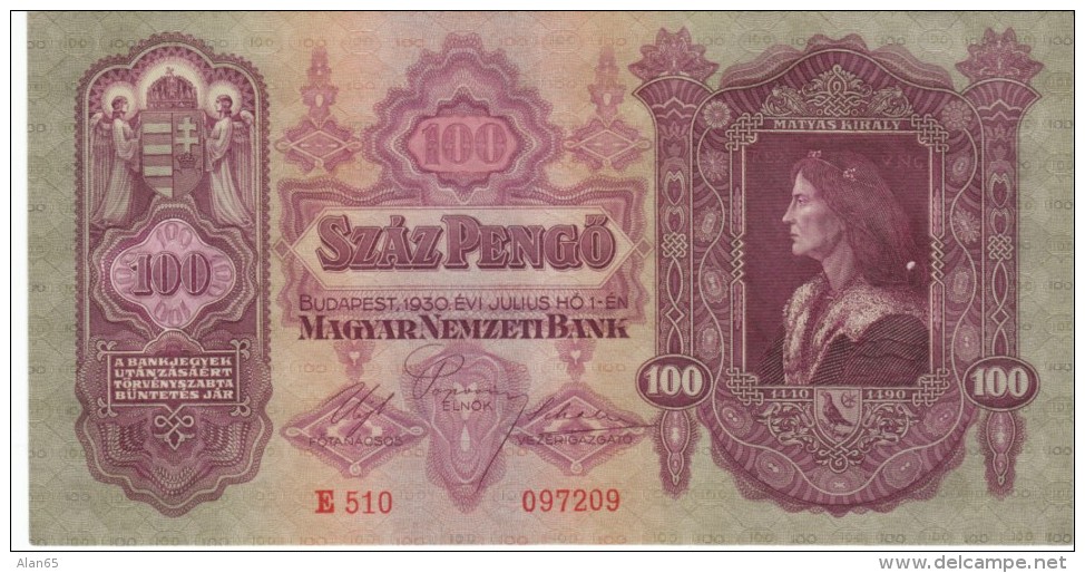 Hungary #98 100 Pengo 1930 Banknote Currency - Hungary
