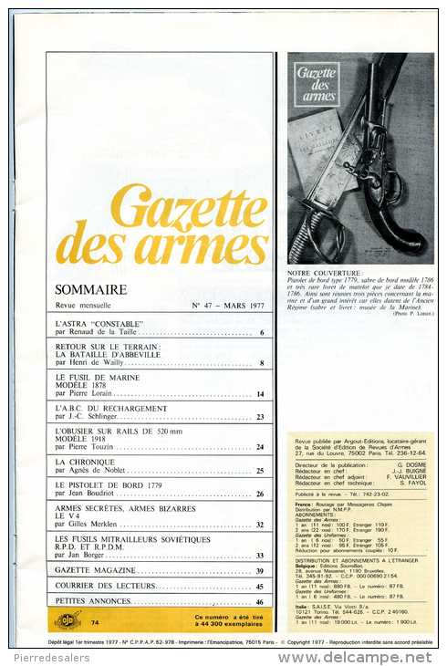 NCL - Gazette Des Armes Mars 1977 - Fusil De Marine - Pistolet - Arme - Voir Sommaire - Militaria - Armes