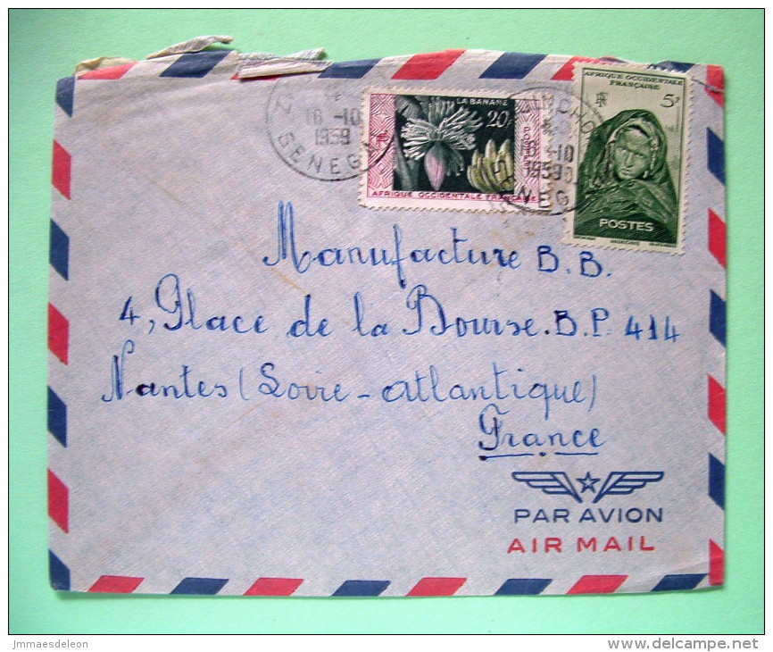 French West Africa - Senegal 1959 Cover To France - Woman Of Mauritania - Fruits Banana - Covers & Documents