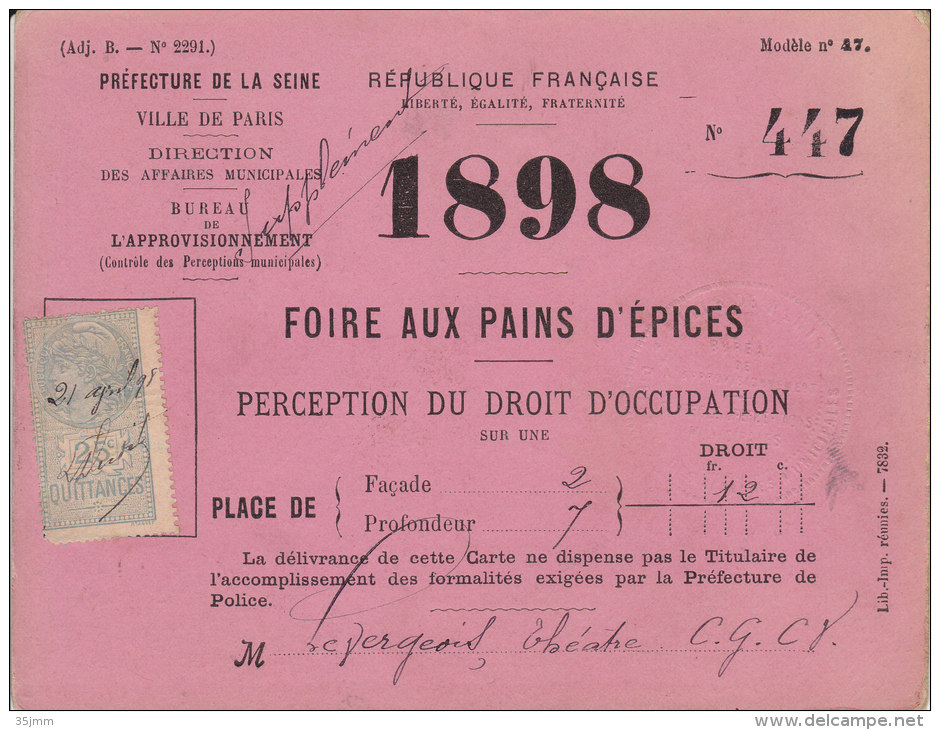 Foire Aux Pains D´épices Paris 1898 - Briefe U. Dokumente