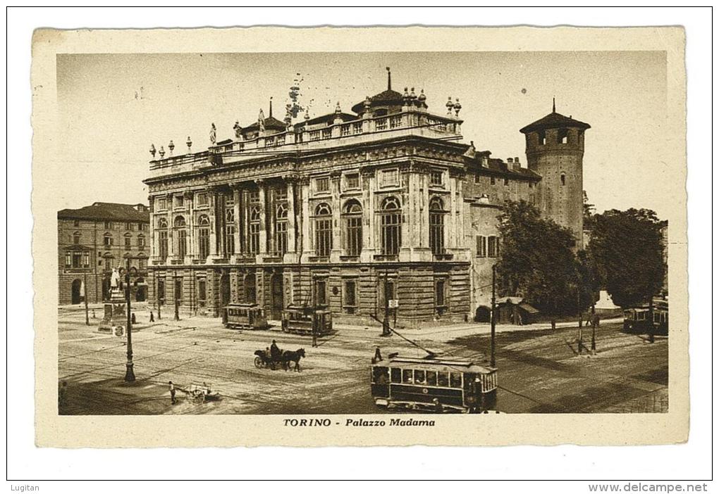 CARTOLINA  - TORINO PALAZZO MADAMA - ANIMATA - TRAM CARROZZA  - VIAGGIATA NEL 1933 - Palazzo Madama