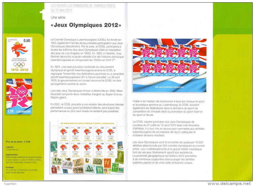 LUXEMBOURG 2012 - 2 Pages Bulletin Philatélique - JO London 2012 - Londres - Olympics - Olympic Games - Eté 2012: Londres