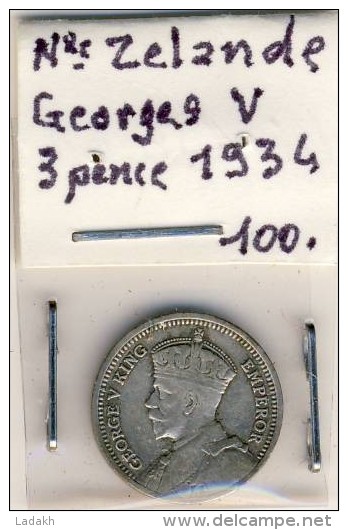 PIECE MONNAIE TROIS PENCE  NOUVELLE ZELANDE  # GEORGE V # 1934 # - New Zealand