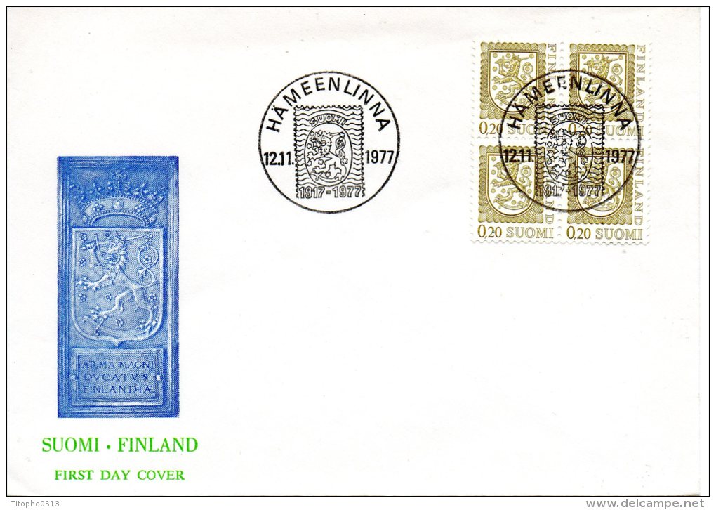 FINLANDE. N°771 X4 Sur Enveloppe 1er Jour (FDC) De 1977. Armoiries Nationales. - Briefe U. Dokumente