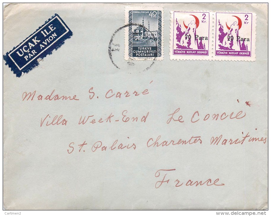 LETTRE DE TURQUIE UCAK ILE PAR AVION TIMBRE SURCHARGE TURKEY - 1934-39 Sandjak Alexandrette & Hatay