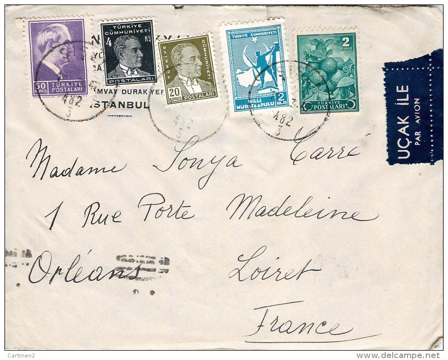 LETTRE DE TURQUIE ISTANBUL UCAK ILE PAR AVION TURKEY + TIMBRE - 1934-39 Sandjak Alexandrette & Hatay