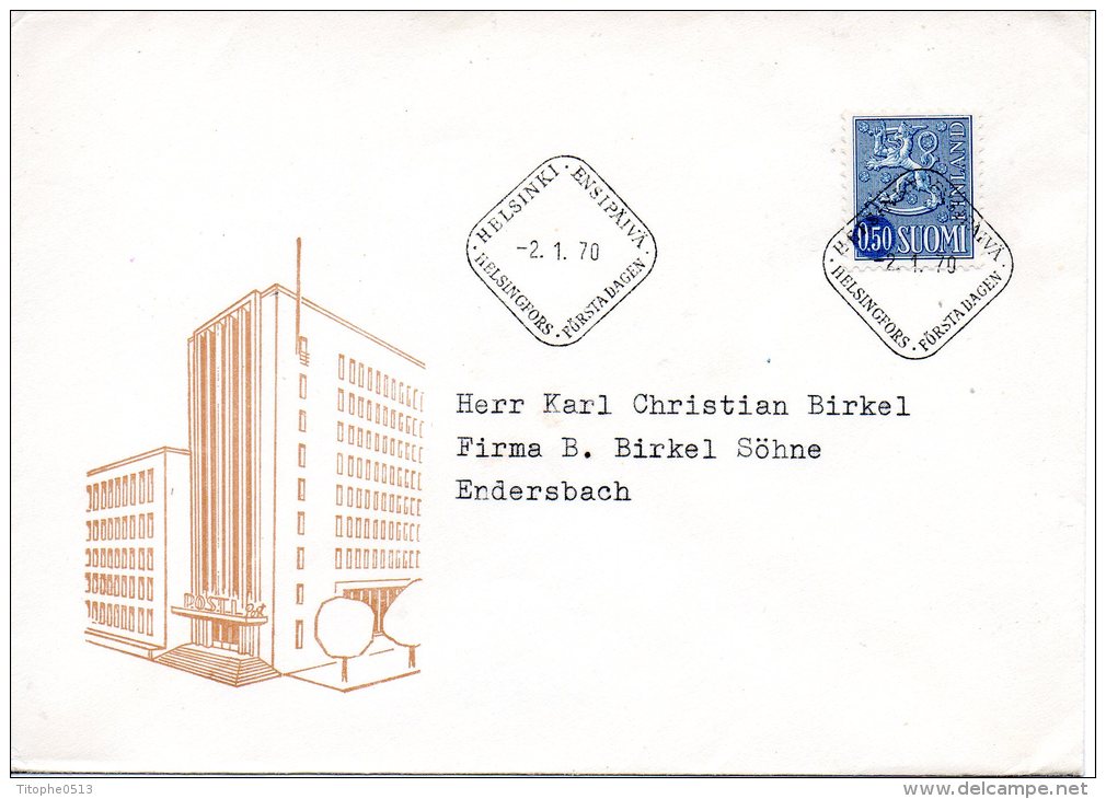 FINLANDE. N°541AB Sur Enveloppe 1er Jour (FDC) De 1970. Armoiries. - Covers