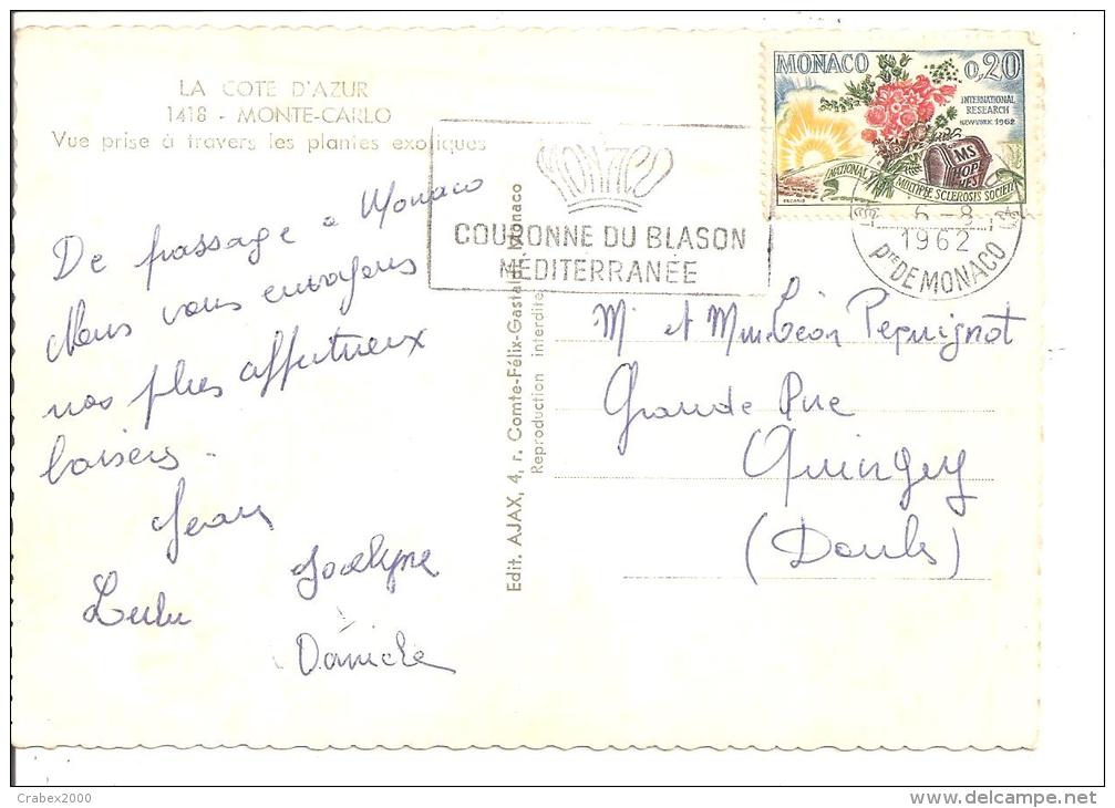 N°Y&T 580   MONTE CARLO  Vers  FRANCE Le 06 AOUT1962  (2scans) - Lettres & Documents