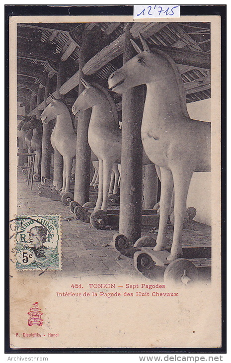 Tonkin : Sept Pagodes - Intérieur De La Pagode Des Huit Chevaux - Timbre Indochine Française 1908 (12´715) - Viêt-Nam