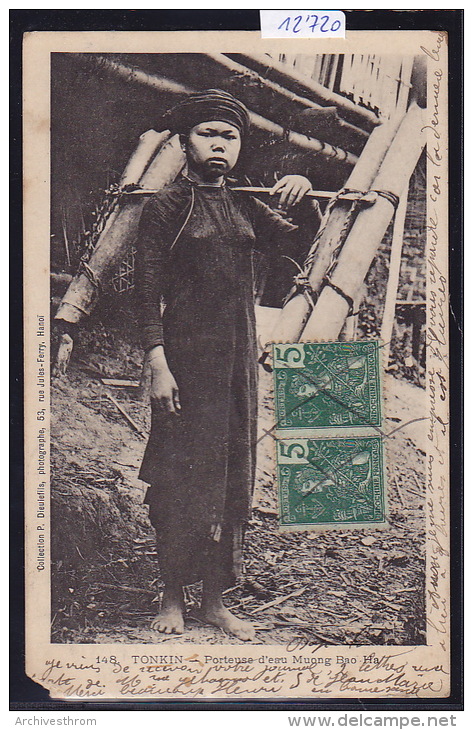 Tonkin : Jeune Porteuse D´eau Muong Bao-Ha Vers 1900 - Timbres Indochine Française ; Coin Inf. G Perdu (scan) (12´720) - Viêt-Nam