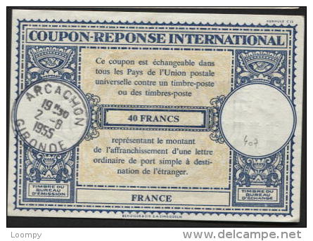 FRANCE- Coupon Réponse International 40fr Obl. ARCACHON/GIRONDE 1955 (407) - Reply Coupons