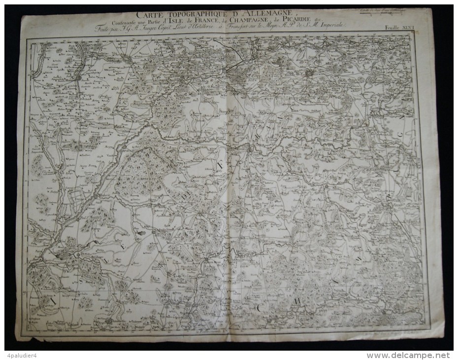 Carte Topographique D'Allemagne JAEGER XVIIIe Francfort Sur Le Meyn Champagne Picardie Soissons Aisne Oise Senlis Somme - Topographische Karten