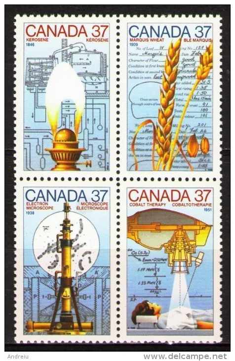 1987 Canada - Inventions Block Of 4v, Canada Day, Kerosene Wheat Electron Microscope , Michel 1086/89 MNH - Physics