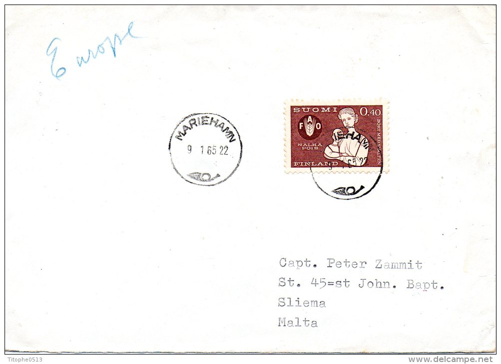 FINLANDE. N°550 Sur Enveloppe Commémorative De 1963. Campagne Contre La Faim. - Contre La Faim