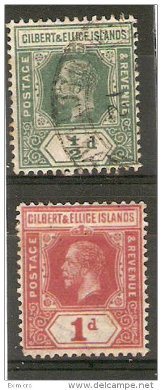 GILBERT AND ELLICE IS 1912 ½d GREEN AND 1912 1d CARMINE SG 12/13 FINE USED Cat £26.50 - Gilbert & Ellice Islands (...-1979)