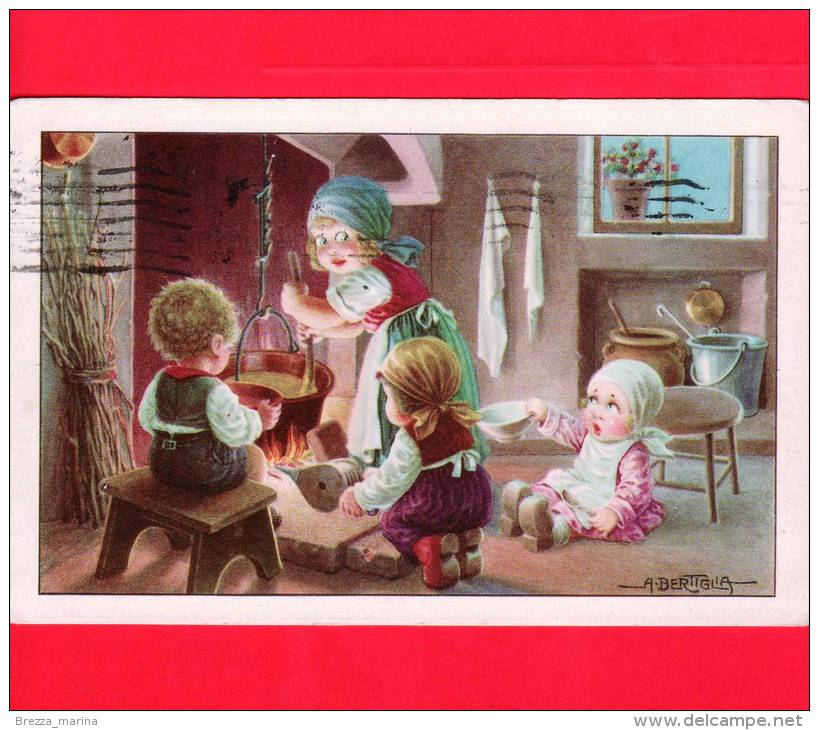 1940 - CARTOLINA - Viaggiata - Affrancata - Illustrata Da  A. Bertiglia - Bambini - Casa - Fuoco - Cucina - Camino - Bertiglia, A.