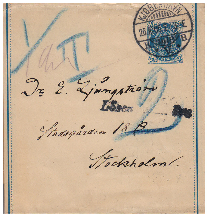 Denmark; Wrapper To Sweden W. Swedish Due Cancel - READ TEXT - Entiers Postaux