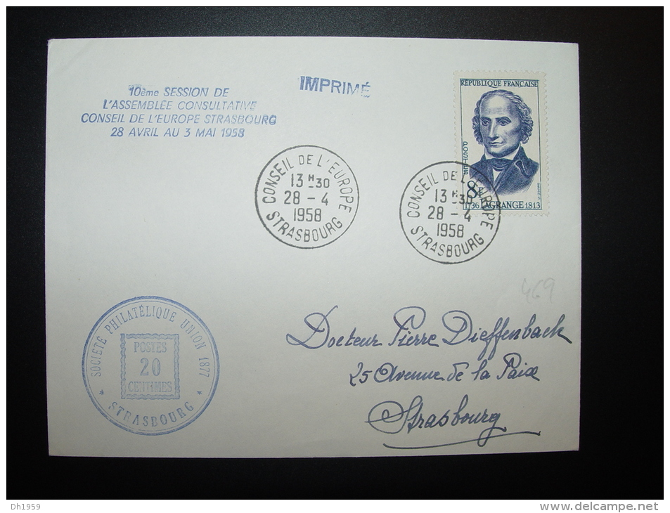 28.4.1958  STRASBOURG CONSEIL EUROPE COUNCIL EUROPARAT VORLÄUFER PRECURSEUR - Cartas & Documentos