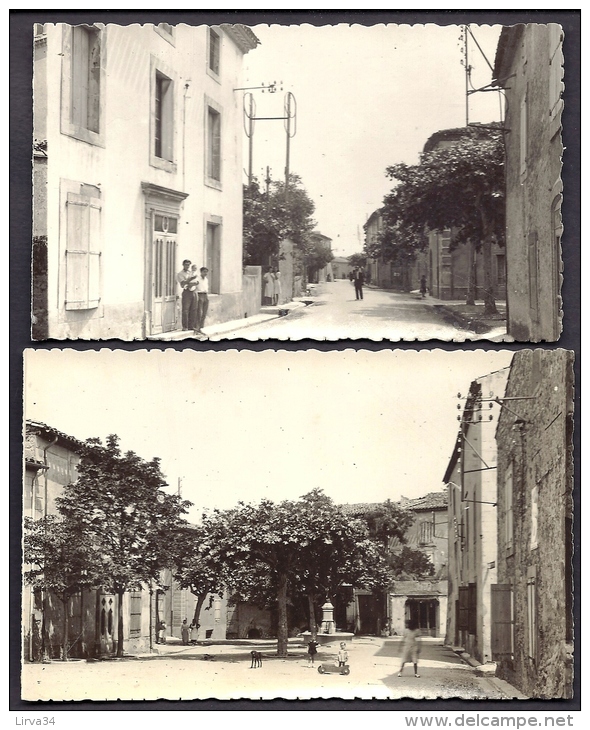 LOT 2 CP-PHOTO- FRANCE- PÉPIEUX (11)- LA PLACE + AVENUE DE CAUNES- BELLE ANIMATION- VOITURETTE JOUET- CHIEN - Autres & Non Classés