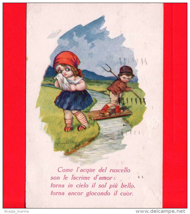 ITALIA - 1934 - CARTOLINA - Viaggiata  - Affrancata - Illustrata Da  Castelli - Bambini - Come L'acqua Del Ruscello... - Castelli