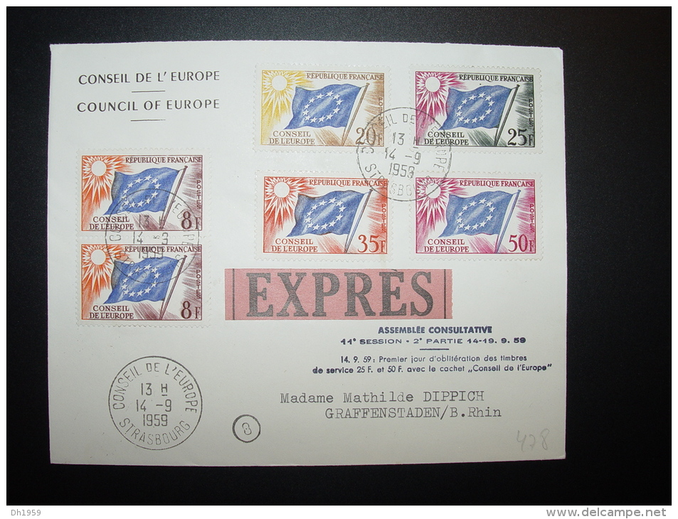 14.9.1959  STRASBOURG CONSEIL  COUNCIL EUROPE EUROPARAT - Lettres & Documents