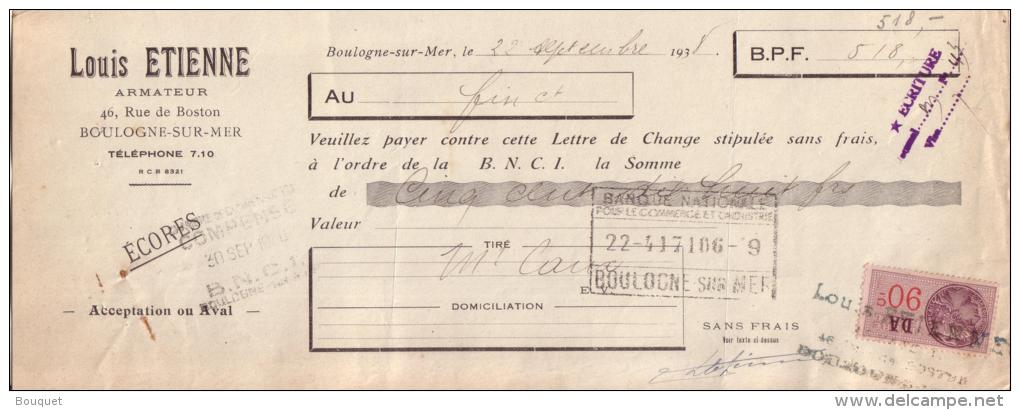 PAS DE CALAIS - BOULOGNE SUR MER - ARMATEUR - LOUIS ETIENNE - 1938 - Bills Of Exchange