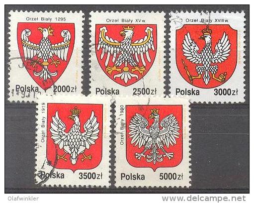 1992 Polnisches Staatswappen Mi 3420-4 / Fi  3272-6 / Sc 3127-31 /  YT 3218-22 Gestempelt / Oblitéré / Used - Gebraucht