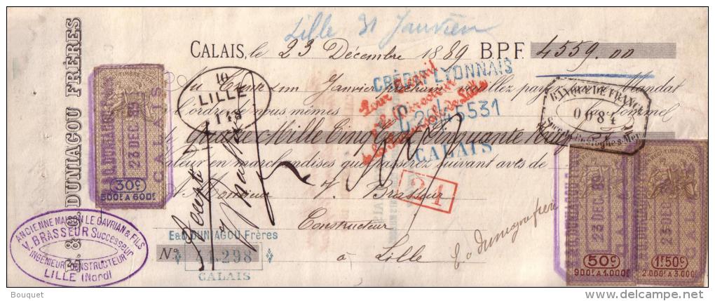 PAS DE CALAIS - CALAIS - E. & O. DUNIAGOU FRERES - 1889 - Bills Of Exchange