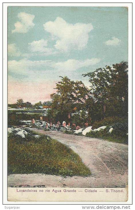 SÃO THOMÉ - CIDADE - LAVANDEIRAS No RIO AGUA GRANDE - LAVANDIÈRES - PORTUGAL - Ed. A.J.B. N.º 5797 - 2 SCANS - São Tomé Und Príncipe