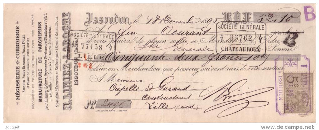 INDRE - ISSOUDUN - MEGISSERIE - CORROIERIE - MANUFACTURE DE PARCHEMIN - H. LINIEZ LAROCHE - 1895 - Bills Of Exchange