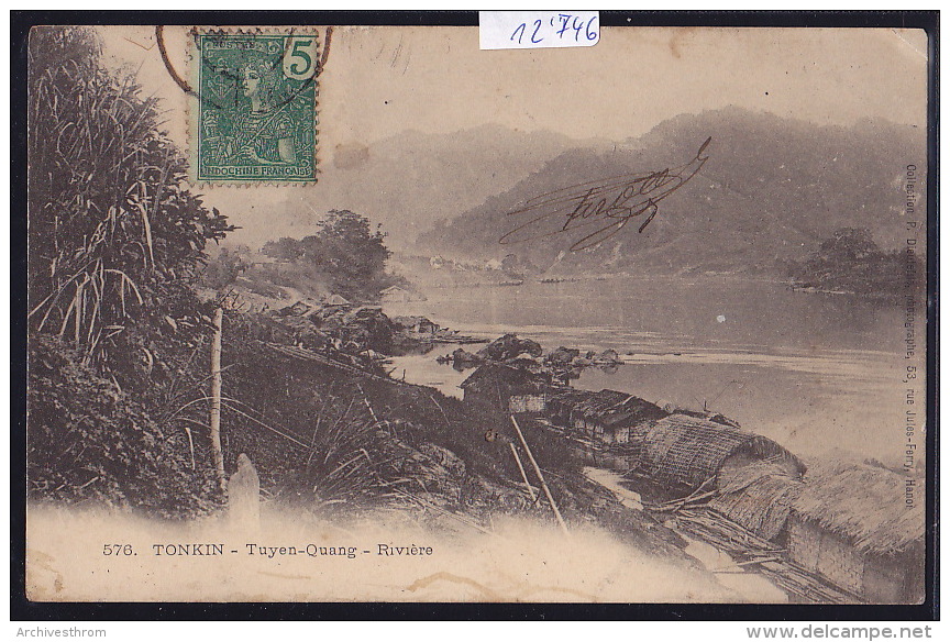 Tonkin - Tuyen-Quang - Rivière Et Village De Huttes - Timbre Indochine Française Ca 1906 (12´746) - Viêt-Nam